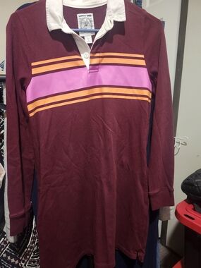 Lands' End Rugby Striped Burgundy & Pink Dress